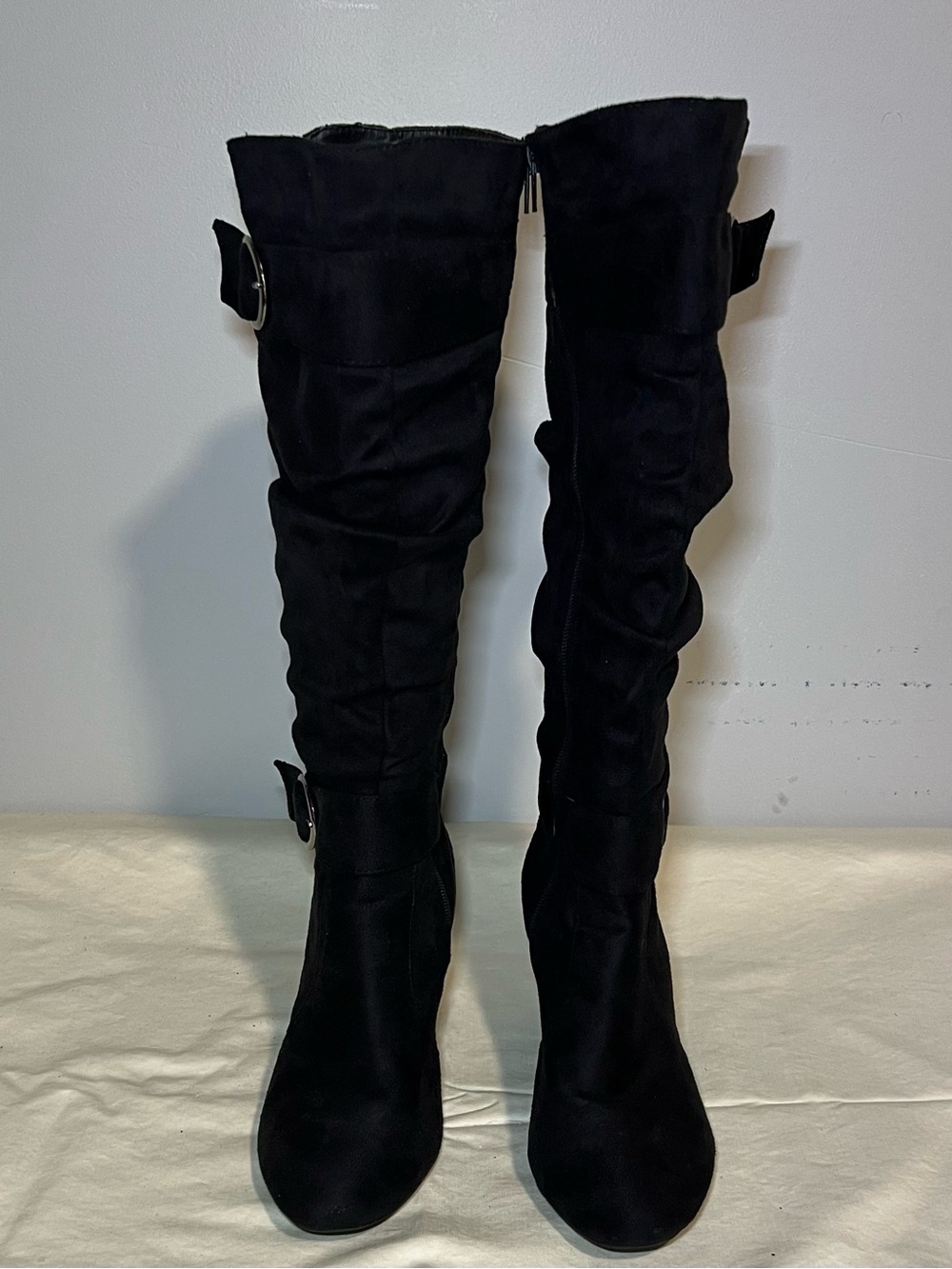 Charles Albert Black Over-the-Knee Buckle Boots